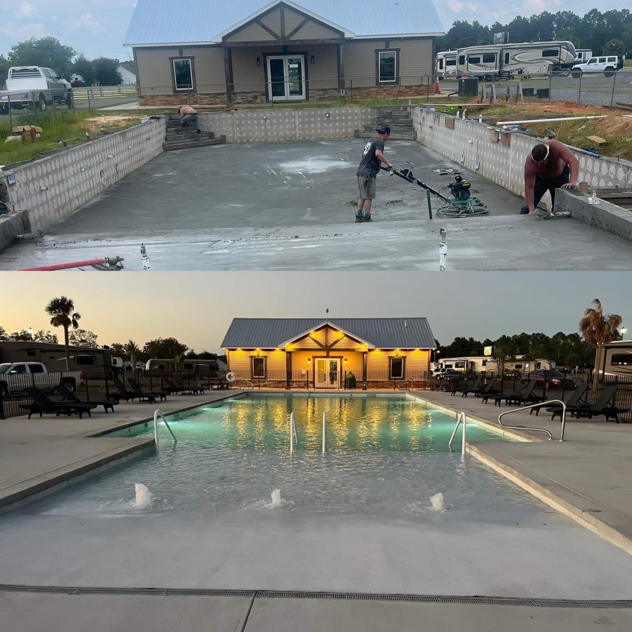 Before and after photos of a pool being cleaned